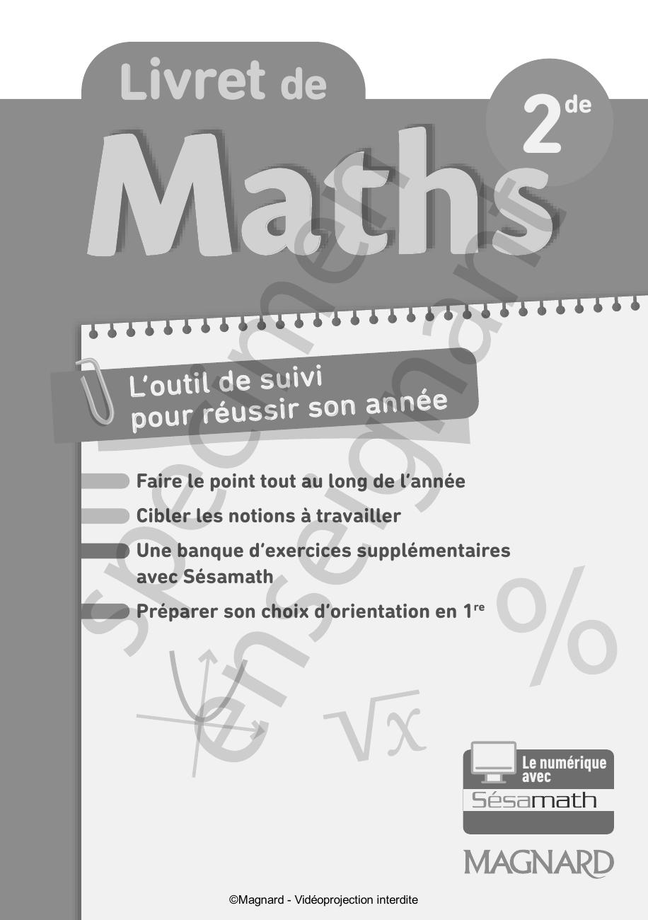 Magnard Livret de Maths 2nde - Prof