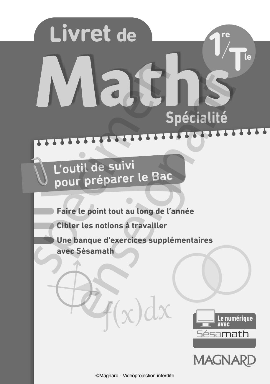 Magnard Livret de Maths 1ère Term - Corrigé